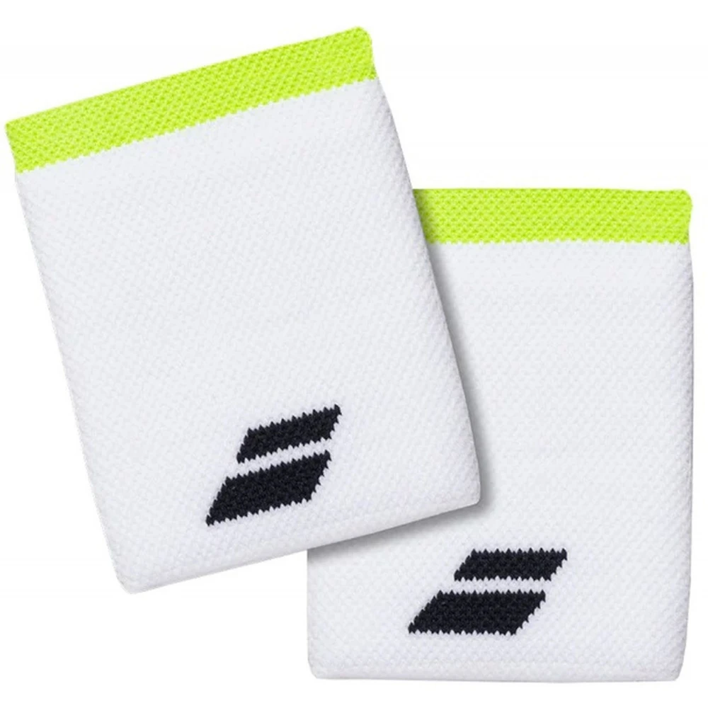 Babolat Men’s Aero Logo Jumbo 4 Inch Wristband (White/Yellow)