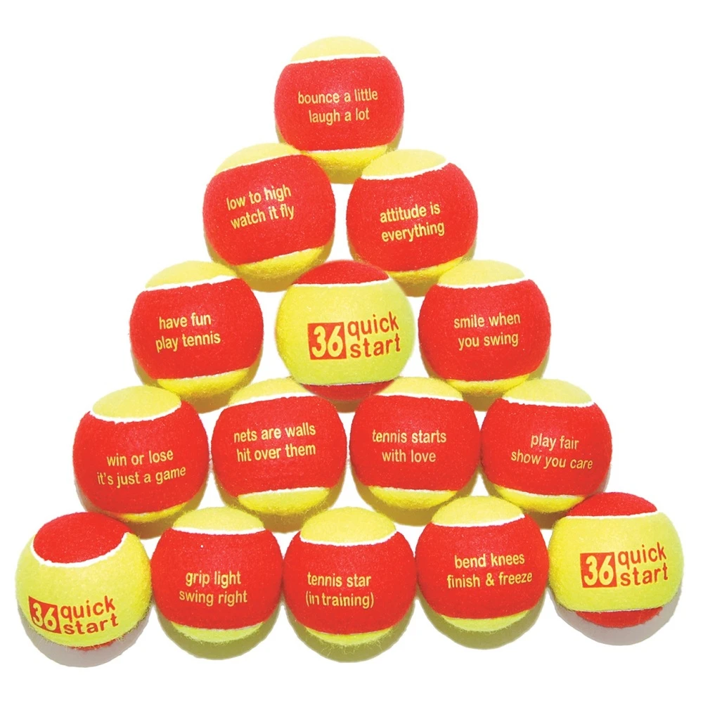 QuickStart 36 Red Felt Tennis Training Balls With Slogans - Image 2