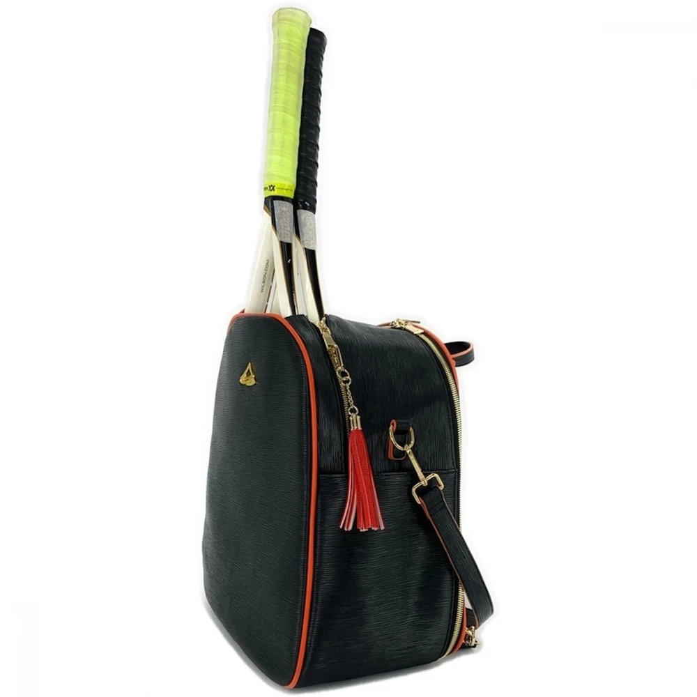 NiceAces Women’s HANA 2-Racquet Handmade Vegan Leather Tennis Backpack (Black) - Image 3