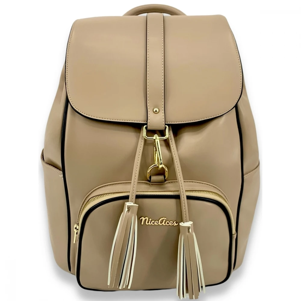 NiceAces Women’s SARA Handmade Vegan Leather Tennis Backpack (Beige)